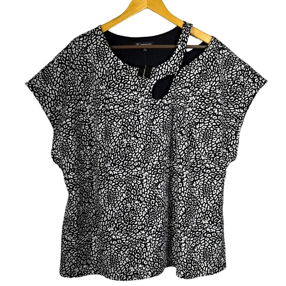 NWT INC International Concepts Leopard Print Cutout Top Size 4X